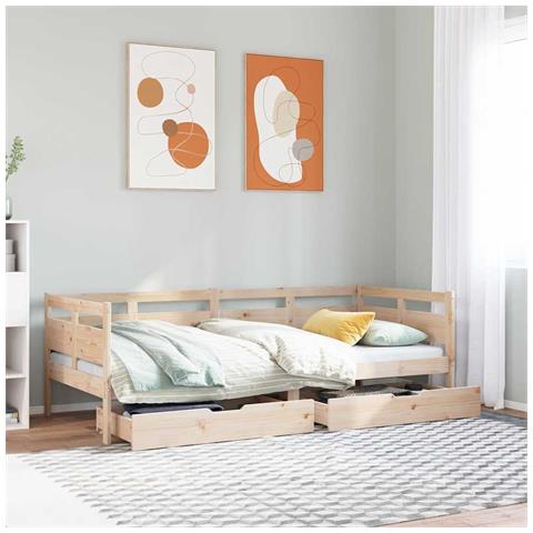 Dormeuse con Cassetti 90x200 cm Legno Massello Pino - Foto 2