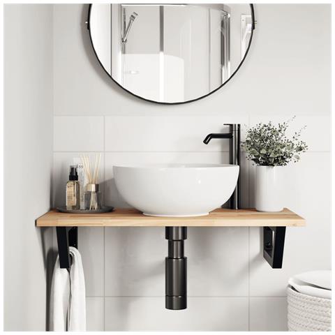 Ripiano A Parete Per Lavabo In Acciaio E Massello Di Acacia - Foto 2