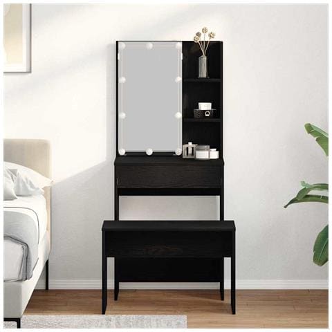 Set Tavolo da Trucco con cassetto Rovere nero 60 x 40 x 140 cm - Foto 2