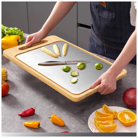 Tagliere In Bambù E Acciaio Inox Con Scanalatura Per Succo, Spessore 1.4cm S - Foto 6