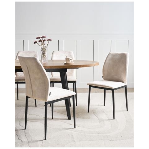 Set Di 4 Sedie Da Pranzo Rocheport Tessuto Beige Chiaro - Foto 1