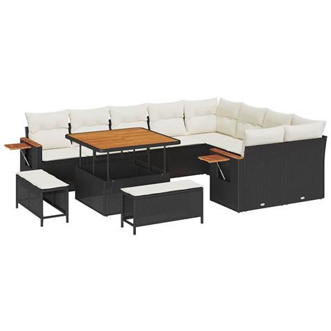 Set Divano da Giardino con cuscino 12 pcs Nero Poly Rattan - Foto 1