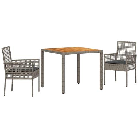 Set da Pranzo per Giardino 3 pcs Grigio Poly Rattan - Foto 1
