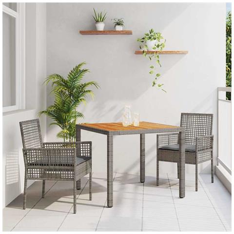 Set da Pranzo per Giardino 3 pcs Grigio Poly Rattan - Foto 2
