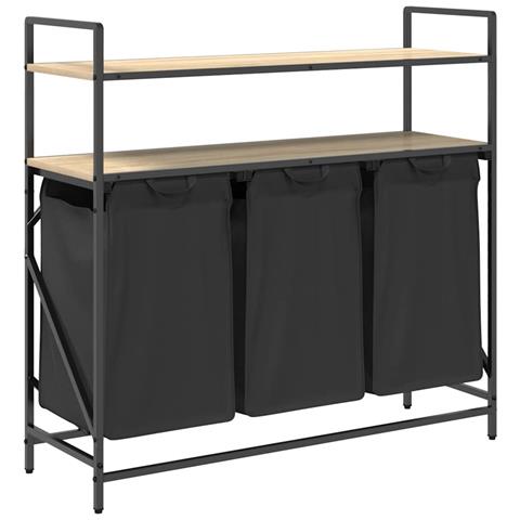 Cesto Portabiancheria 3 Scomparti con Ripiani Rovere Sonoma - Foto 1