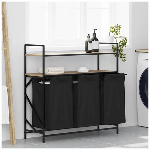 Cesto Portabiancheria 3 Scomparti con Ripiani Rovere Sonoma - Foto 2