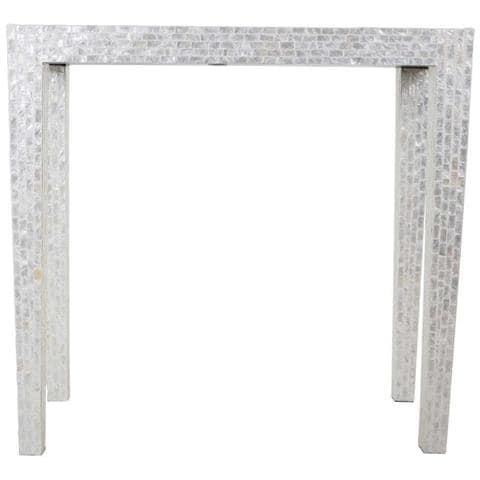 Mobile Da Ingresso In Legno Rifinito In Capiz Grigio 81x36x76h - Foto 2