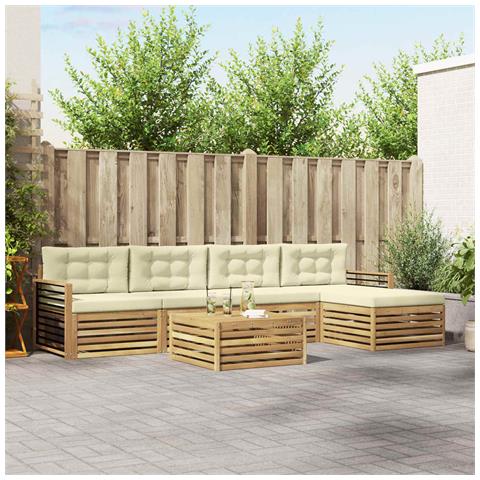 Set di divani da esterno 7 pcs Bianco e Crema Poliestere - Foto 2