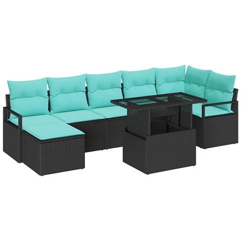 Set Divano da Giardino 8 pz Nero e Blu polyrattan - Foto 1