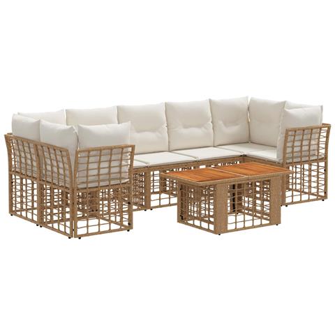 Set Divano da Giardino 8 pz Naturale e Bianco Crema polyrattan - Foto 1
