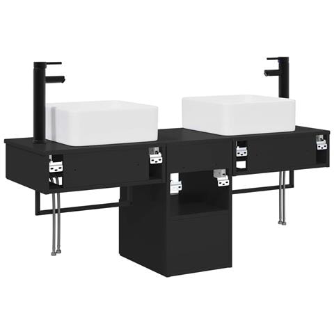 Set di mobili per il bagno 3 pz Nero Legno ingegnerizzato - Foto 2
