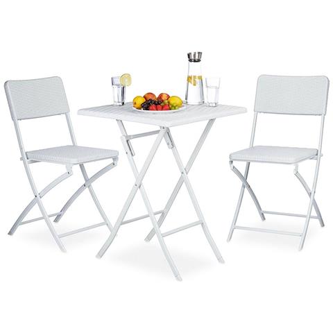 Set Tavolo + 2 Sedie Pieghevole Arredo Esterno Giardino In Polyrattan Bianco - Foto 1