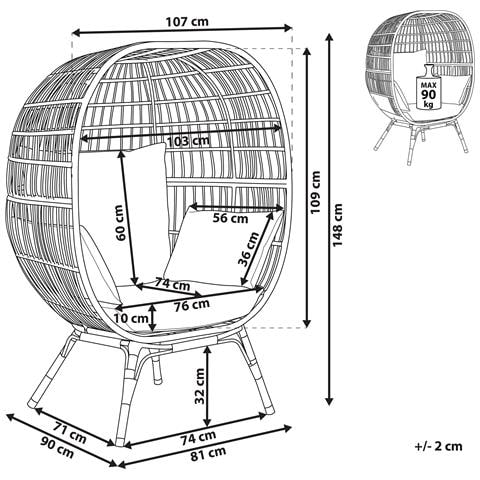 Poltrona Rattan Naturale Nero E Beige Veroli - Foto 7