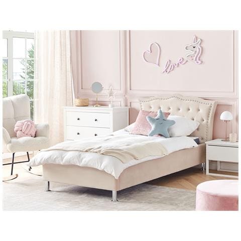 Letto Singolo Velluto Beige 90 X 200 Metz - Foto 1