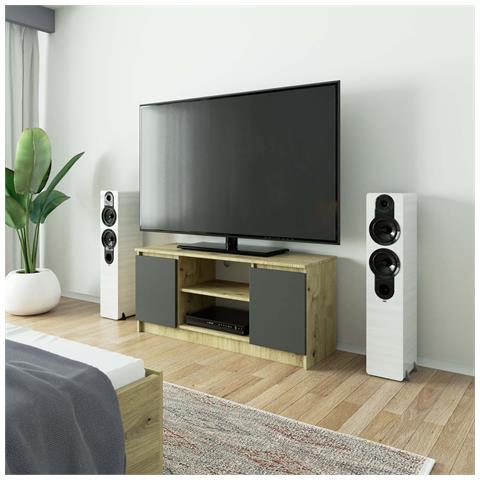 Mobiletto TV, 2 ante, 120x40x55 cm, Colore Quarcia Artisan e Grigia Grafite - Foto 4