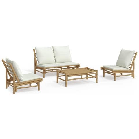 Set Salotto Da Giardino 4pz Con Cuscini Bianco Crema In Bambù - Foto 1