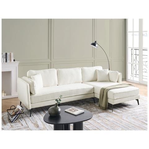 Divano Angolare 3 Posti Altan Bouclé Bianco Sporco Lato Sinistro - Foto 1