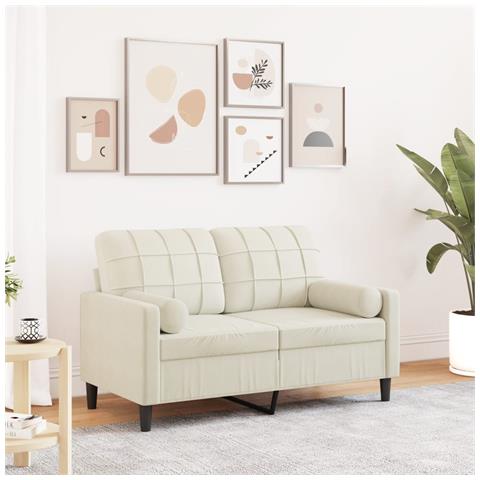 Divano A 2 Posti Con Cuscini Crema 120 Cm In Velluto - Foto 1