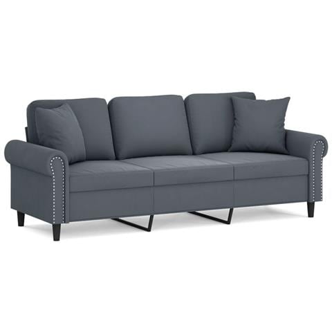 Divano a 3 Posti con Cuscini Grigio Scuro 180 cm in Velluto - Foto 1