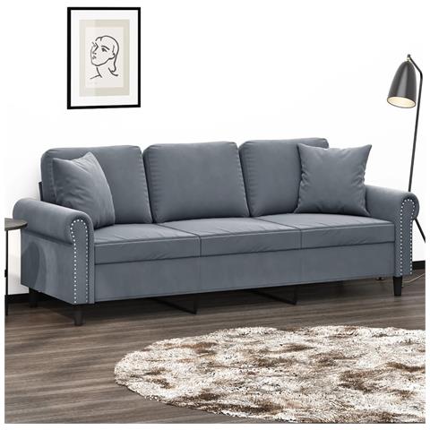 Divano a 3 Posti con Cuscini Grigio Scuro 180 cm in Velluto - Foto 2