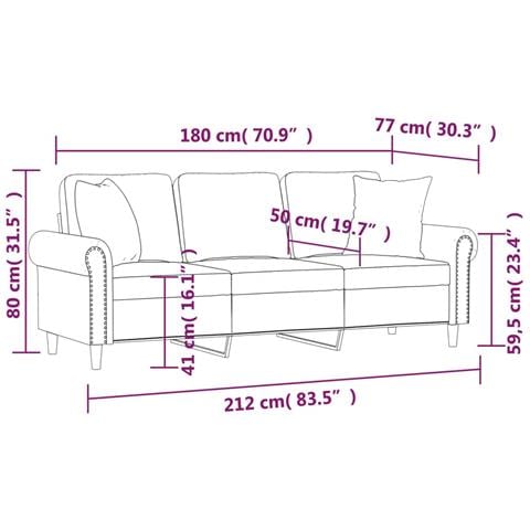 Divano a 3 Posti con Cuscini Grigio Scuro 180 cm in Velluto - Foto 8