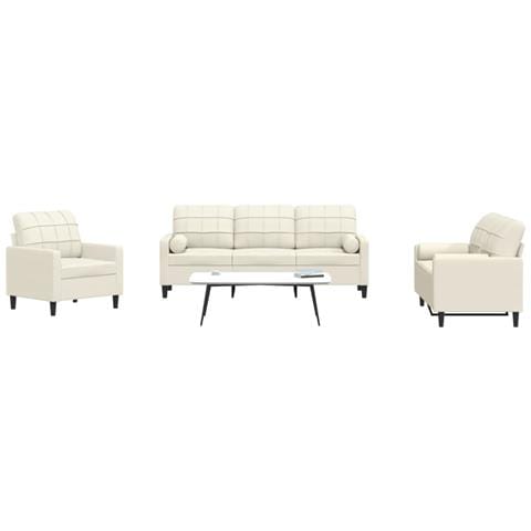 Set di Divani 3 pz con Cuscini e Rinforzi Crema in Velluto - Foto 2