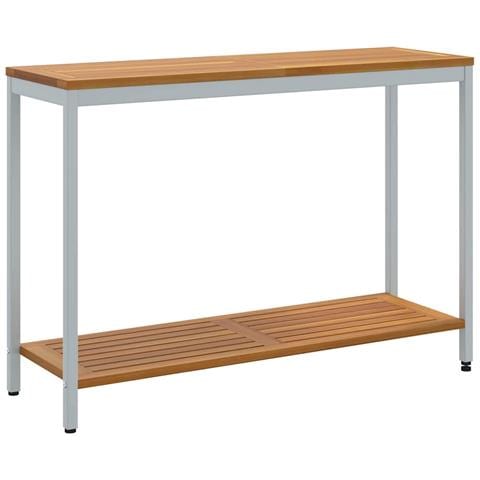 Tavolo da esterno  Naturale e Grigio 35x110x75 cm in Legno Massello e Acciaio - Foto 1