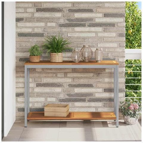 Tavolo da esterno  Naturale e Grigio 35x110x75 cm in Legno Massello e Acciaio - Foto 2