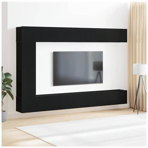 Set di mobili TV da 7 pezzi a muro in legno ingegnerizzato rovere nero - Foto 2