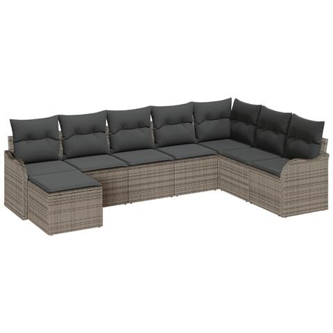 Set di Divani da Giardino  8 Pezzi con Cuscini Grigio Polyrattan, Divano da Giardino  2 Posti con Cuscini Grigio Polyrattan - Foto 1