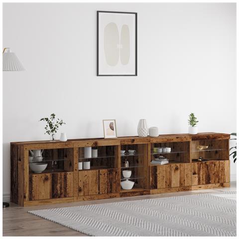 Credenza con luci LED Legno vecchio 283x37x67 cm Legno ingegnerizzato - Foto 2