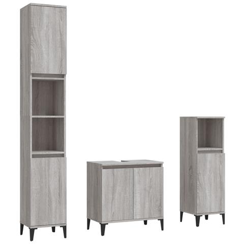 Set Mobili da Bagno 3 pz Grigio Sonoma in Legno Multistrato - Foto 1