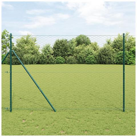 Recinzione Esagonale  Grigio 1,5x50 m Acciaio, Pali per Recinzione  13 pcs Verde Ø32 mm 200 cm Acciaio Zincato - Foto 2