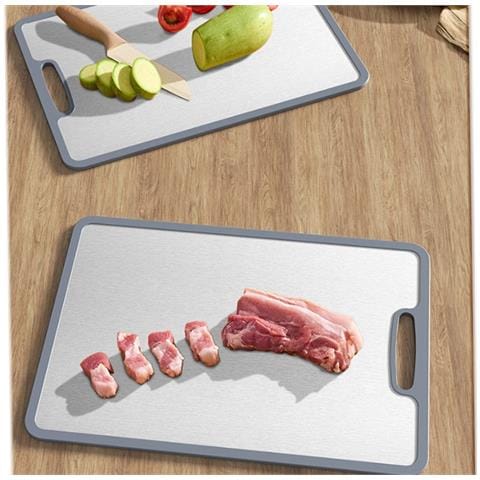 Tagliere In Acciaio Inossidabile 304 Con Bordo In Silicone - Antiscivolo, Antibatterico, Reversibile S - Foto 6