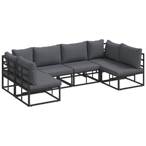 Set Divano da Giardino con cuscino 6 pcs Nero Alluminio - Foto 1
