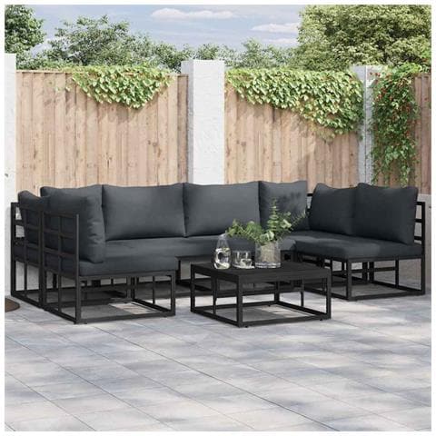 Set Divano da Giardino con cuscino 6 pcs Nero Alluminio - Foto 2