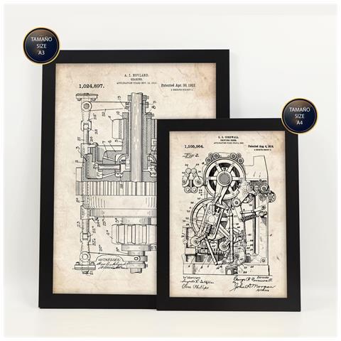 Set Di 6 Stampe Poster Con Brevetti Di Macchine Poster Con Immagini Di Brevetti Retrò Design D'interni In Stile Vintage A3 & A4 Cornice Nera - Foto 5