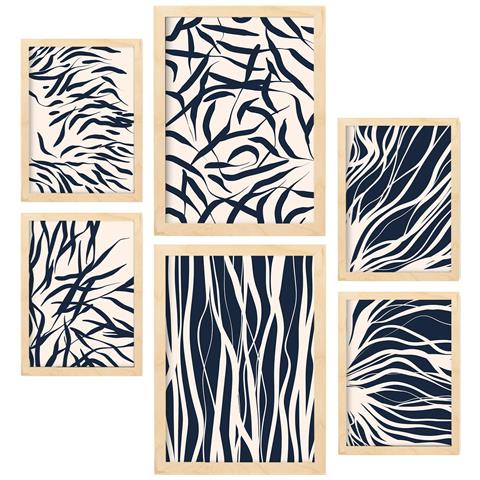 Set Di 6 Stampe Bland Arts In Form Abstracts Dipinti Decorativi Estetici Per Il Tuo Soggiorno, Camera Da Letto, Casa A3 & A4 Telaio In Legno Chiaro - Foto 1