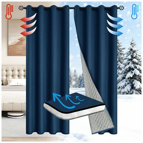 Tenda Oscurante Termica E Antivento Per Inverno Con Anelli Per Soggiorno (pannello Singolo) Navyblue S - Foto 1