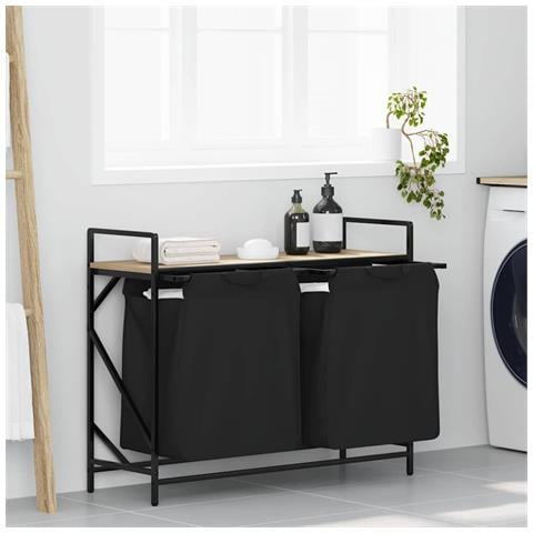 Cesto della Biancheria 2 Scomparti con Ripiano Rovere Sonoma - Foto 2