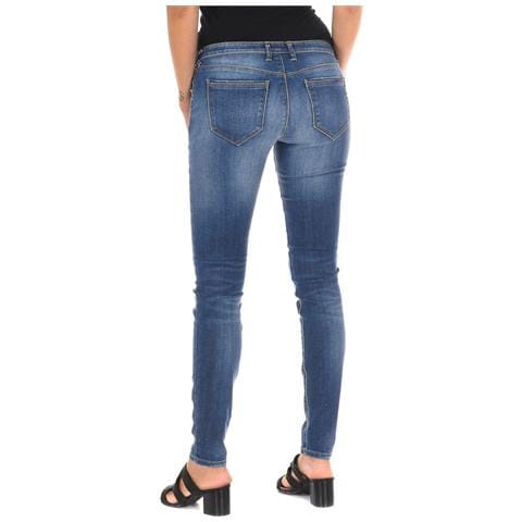 Pantaloni Lunghi In Denim Effetto Consumato Realizzati In Tessuto Elastico 10dbf0731 Donna - Foto 2