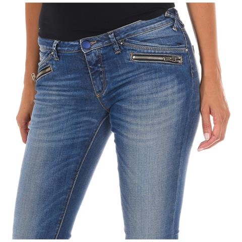 Pantaloni Lunghi In Denim Effetto Consumato Realizzati In Tessuto Elastico 10dbf0731 Donna - Foto 3