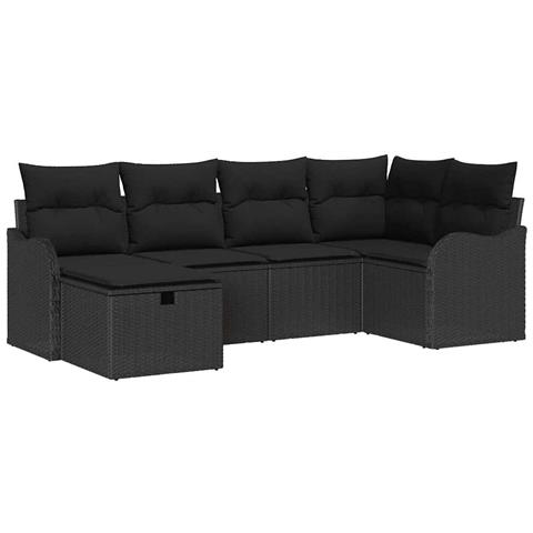 Set Divano da Giardino con cuscino 6 pcs Nero Poly Rattan - Foto 1