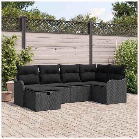 Set Divano da Giardino con cuscino 6 pcs Nero Poly Rattan - Foto 2
