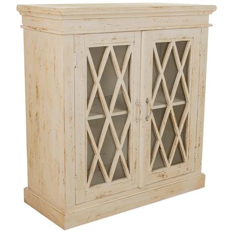 Mobile Da Ingresso In Legno E Vetro Bianco Lavorato A Mano 90x40x100h - Foto 1