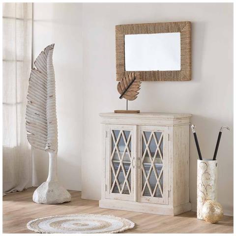 Mobile Da Ingresso In Legno E Vetro Bianco Lavorato A Mano 90x40x100h - Foto 2