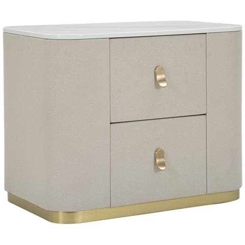Comodino Beauty In Legno Crema Con Cassetti E Anta, Base Dorata - Foto 1