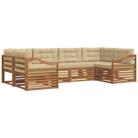 Set divani 6 pcs Naturale e Beige Legno di Acacia Massello - Foto 1