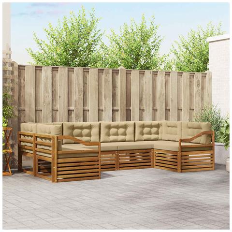 Set divani 6 pcs Naturale e Beige Legno di Acacia Massello - Foto 2