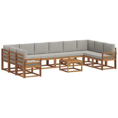 Set di divani da esterno 11 pcs Grigio Naturale e Chiaro - Foto 1